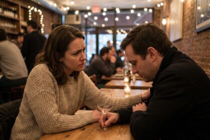 Une femme préoccupée convainc un ami de ne pas conduire après avoir bu dans un restaurant