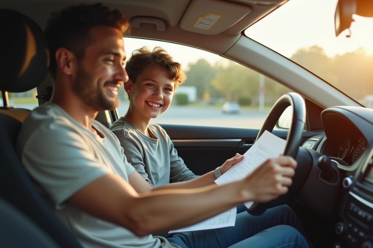 Étudiant et instructeur dans une voiture préparant une leçon de conduite