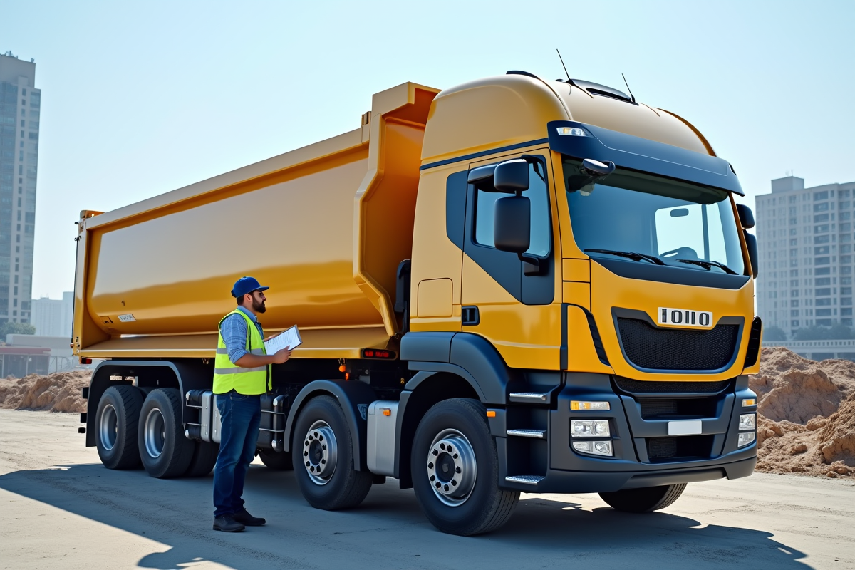Camion 10 tonnes moderne sur un chantier avec conducteur