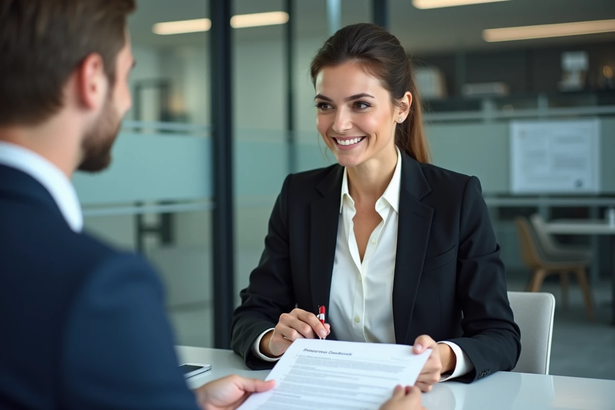 Conseillère en assurance auto expliquant l'impact du code 79 sur un contrat à une cliente