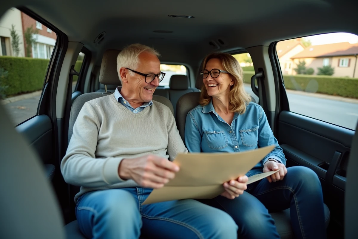 Couple dans la voiture discutant avec un plan routier