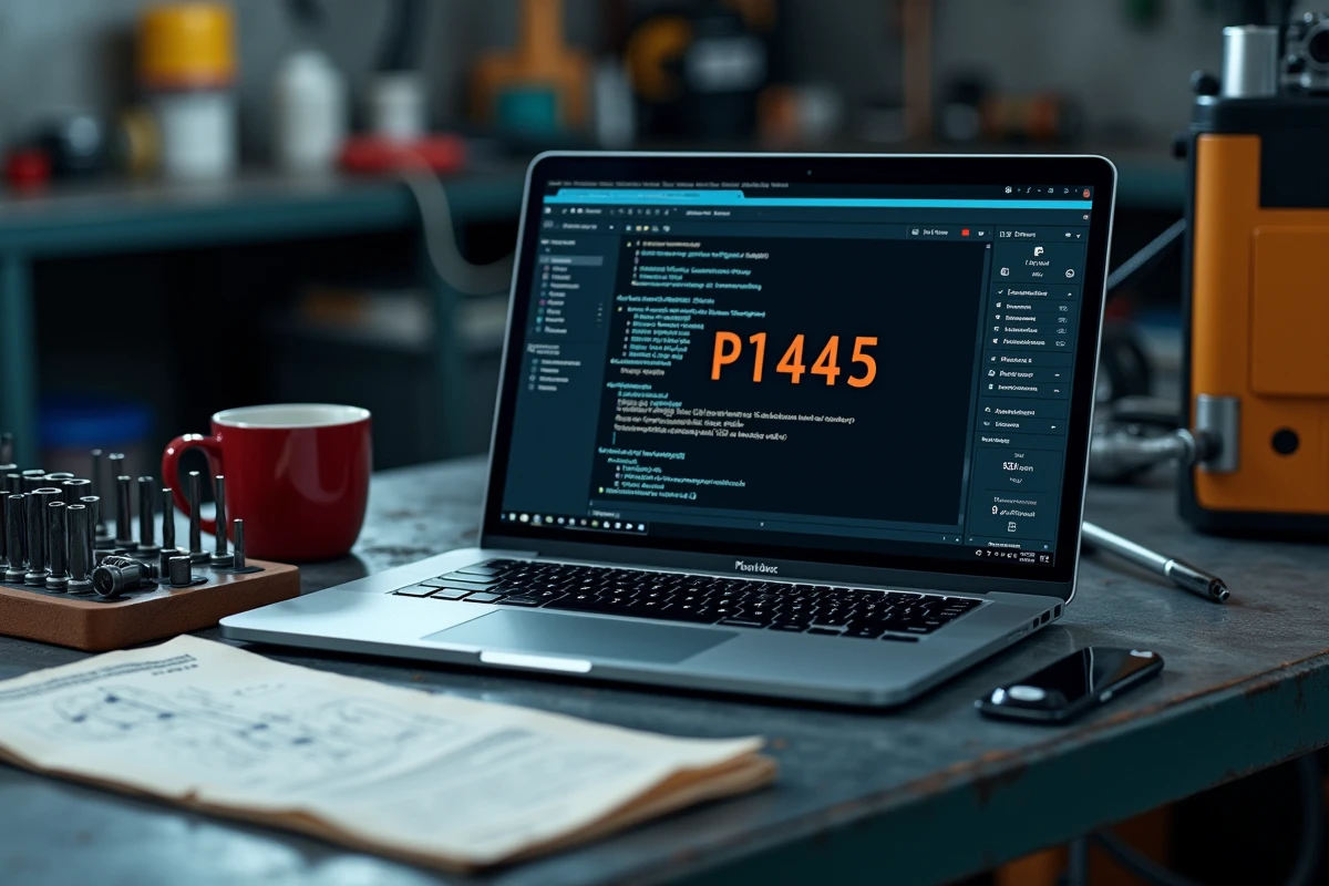 Écran d'ordinateur affichant le code défaut P1445 sur un logiciel de diagnostic automobile Peugeot