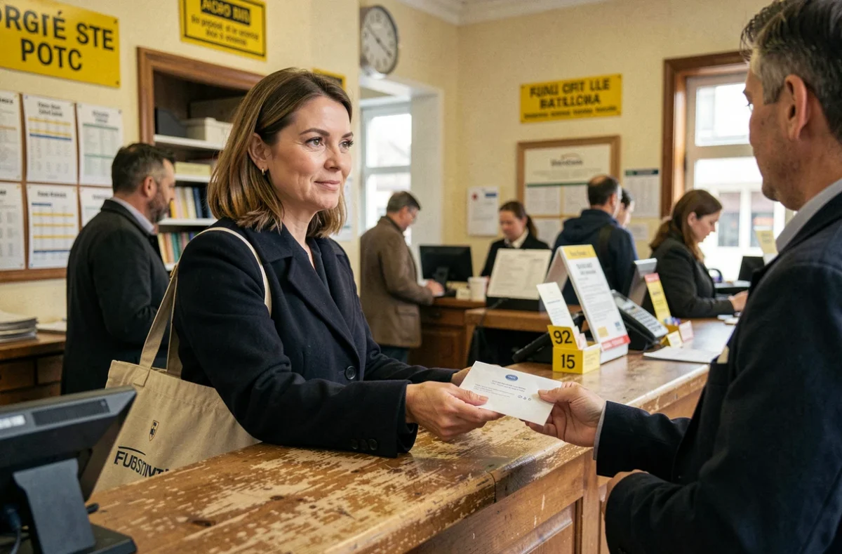 Femme envoyant une lettre recommandée de résiliation d'assurance scooter à la poste