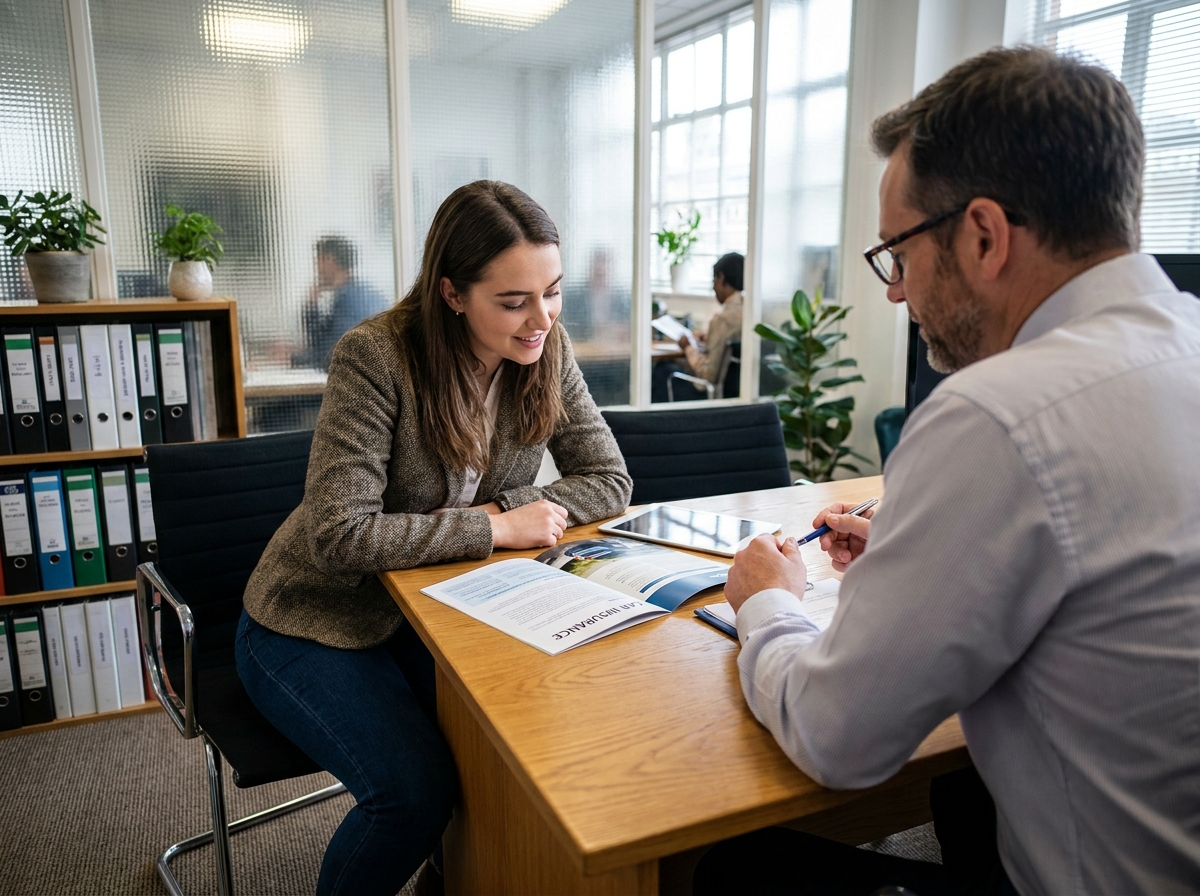 Femme discutant avec un agent d