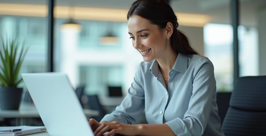 Femme d'affaires confiante utilisant une plateforme digitale