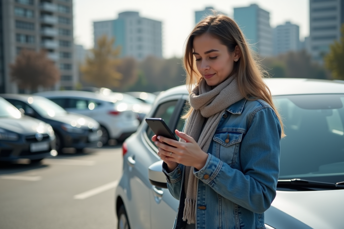 Jeune femme vérifiant des tarifs d