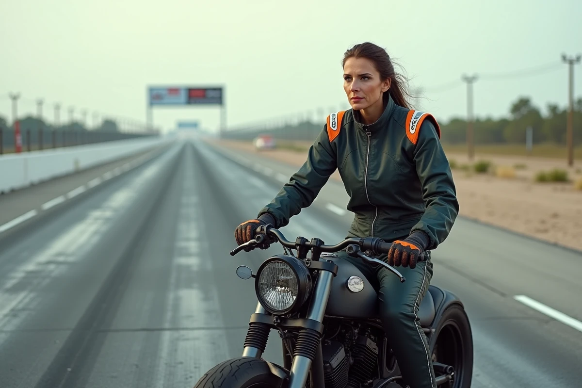 Femme pilote de dragster sur la ligne de départ