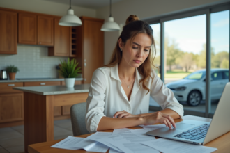 Jeune femme hispanique examine documents d'assurance voiture