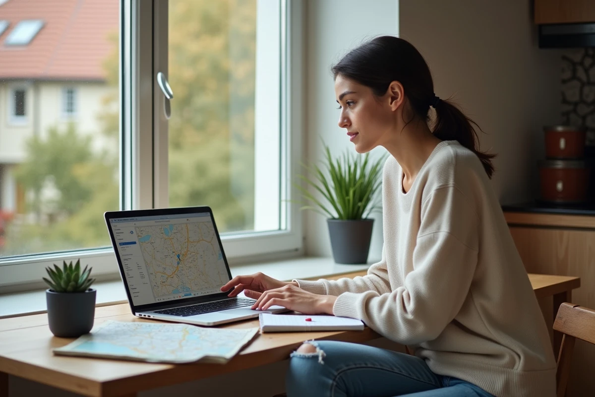 Jeune femme utilisant un ordinateur portable à la maison