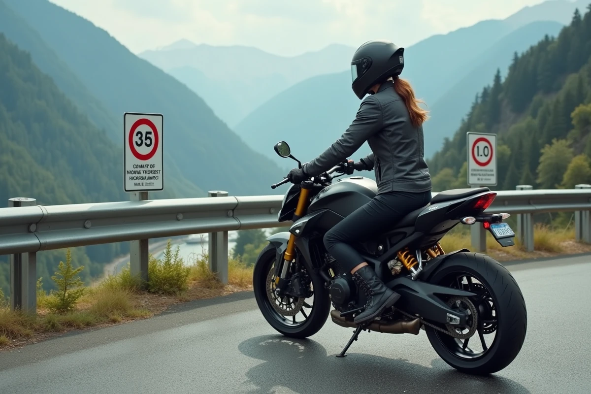 Jeune femme sur moto au bord d