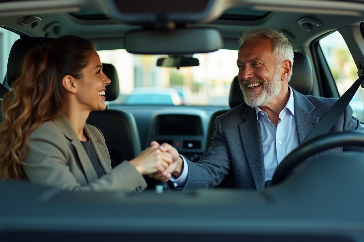 Jeune femme donnant une clé à un homme dans la voiture