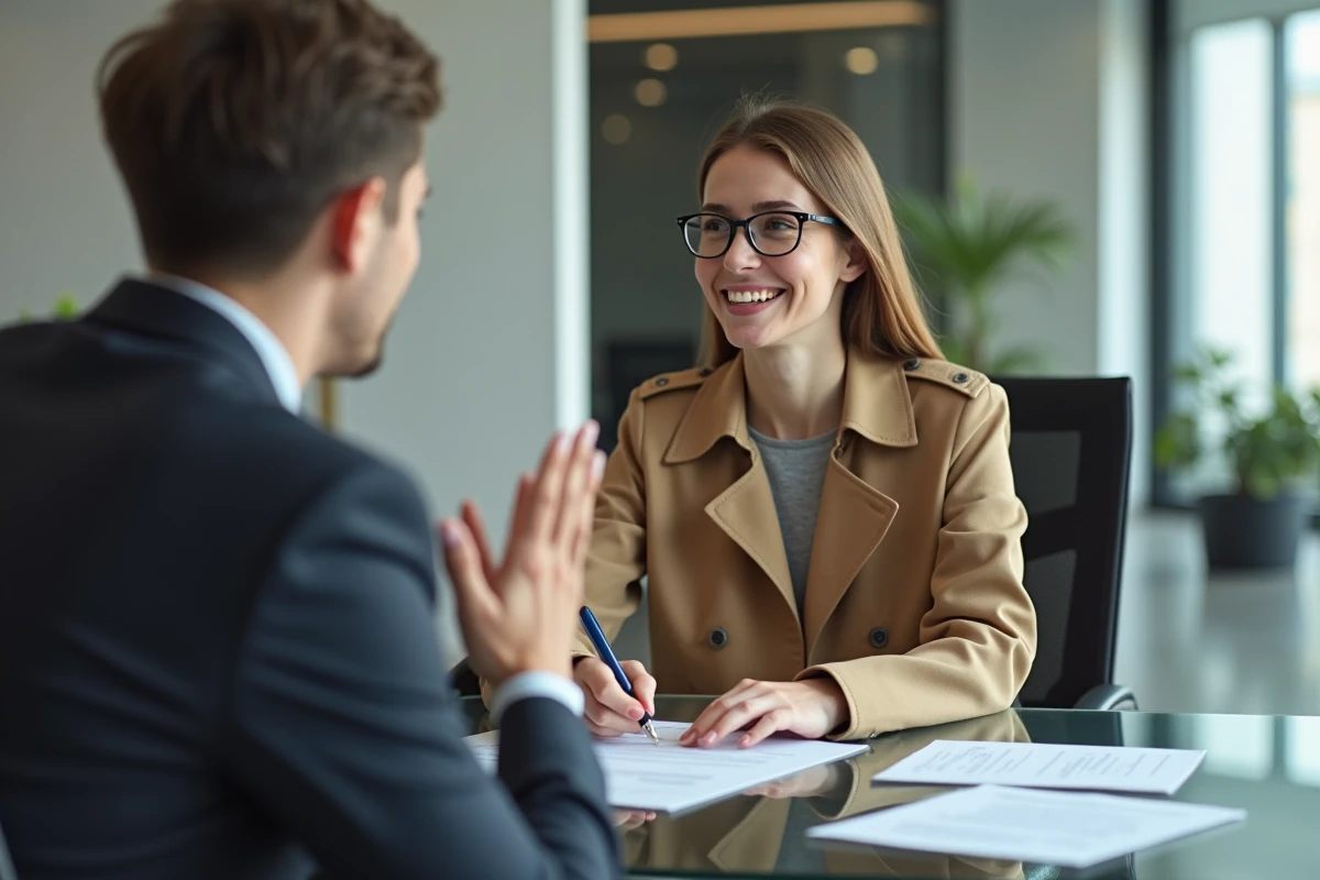 Femme signant un document dans un bureau moderne