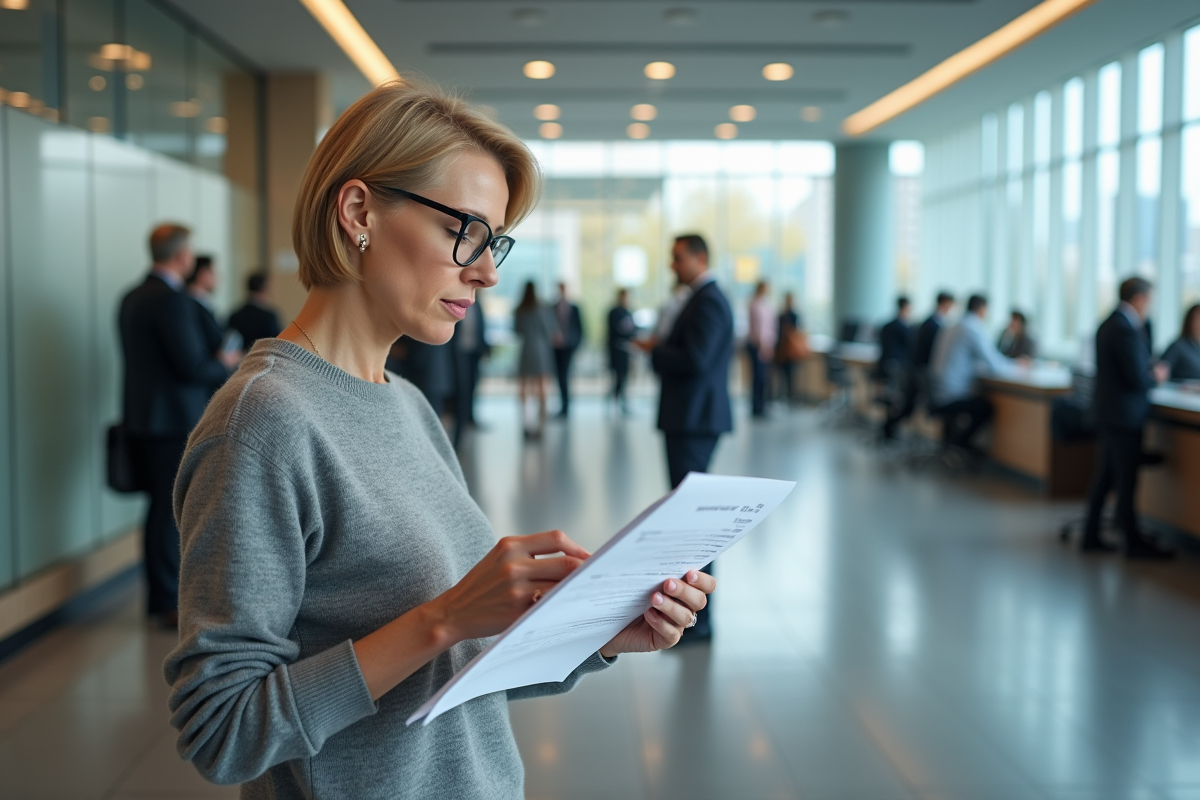 Femme vérifiant un formulaire dans un bureau administratif