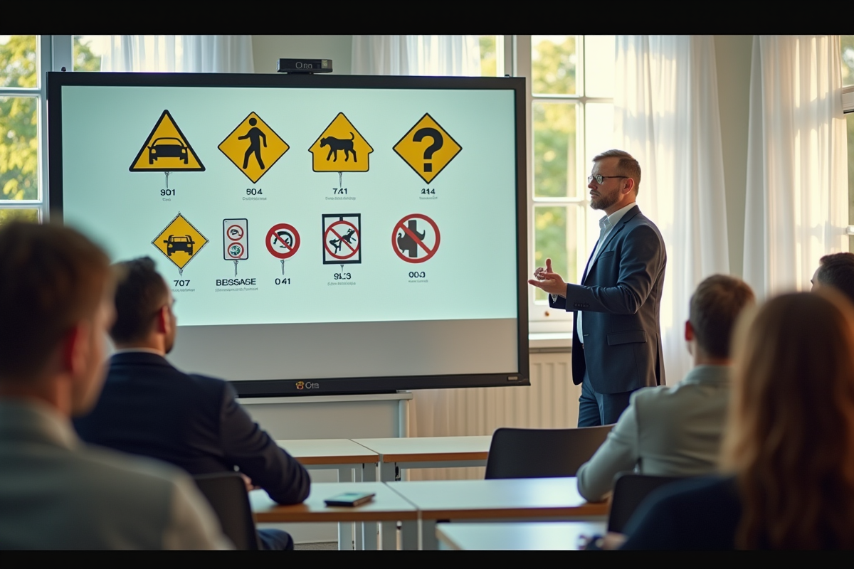 Salle de formation aux panneaux de signalisation en France