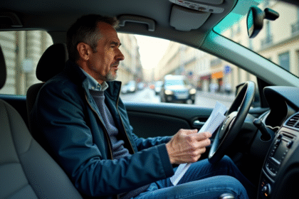 Homme inquiet dans sa voiture à Paris