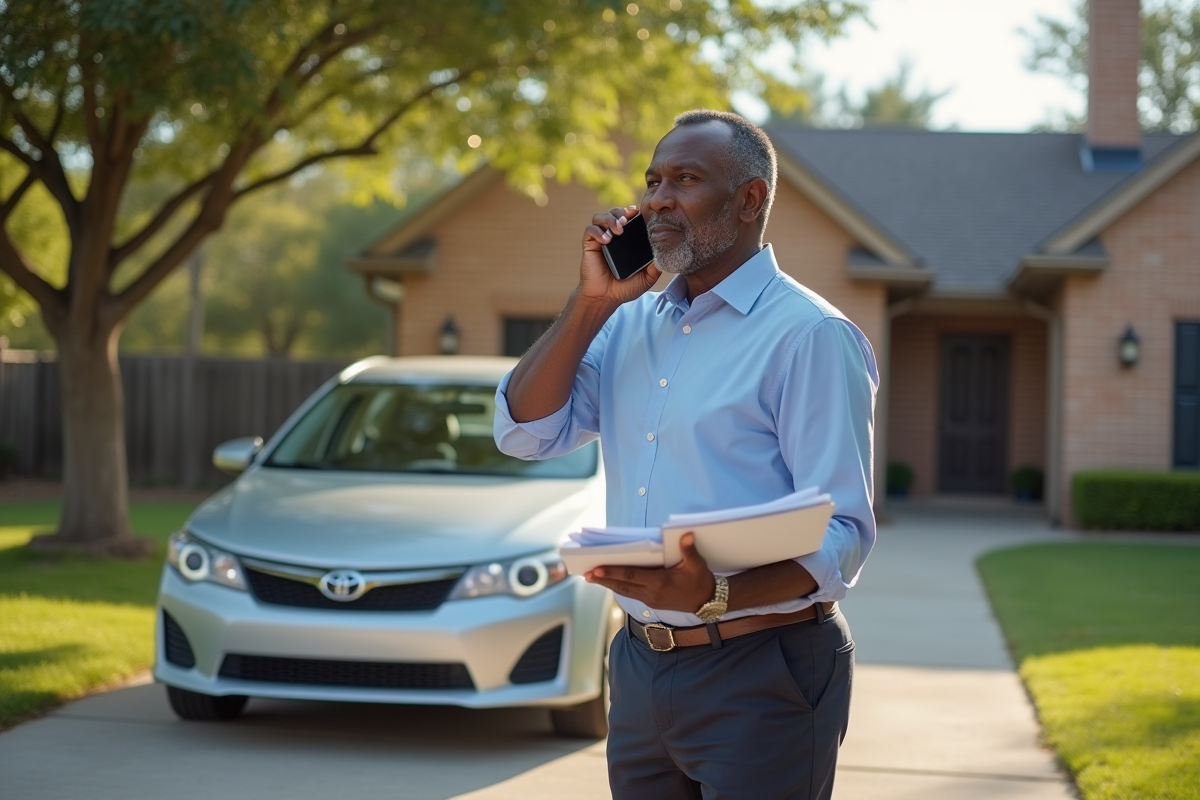 Homme noir parle au téléphone à côté d