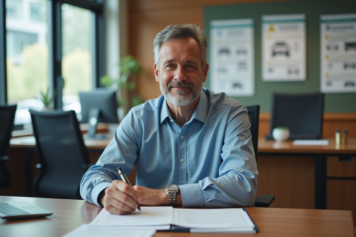 Homme d'âge moyen travaillant sur des papiers dans un bureau