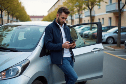 Homme en jean et veste regardant son devis auto