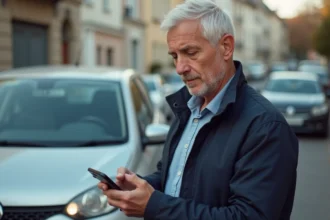 Homme d'âge moyen avec voiture en ville