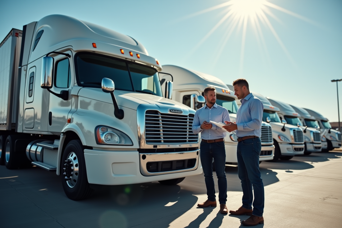 Inspection d'un camion d'occasion dans un concessionnaire ensoleille
