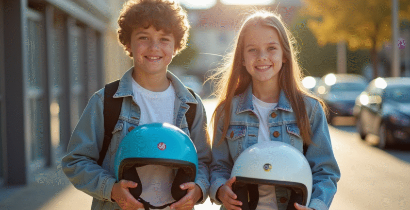 Adolescents souriants avec casque et certificat BSR
