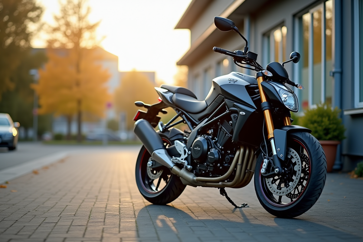 Moto moderne garée devant l