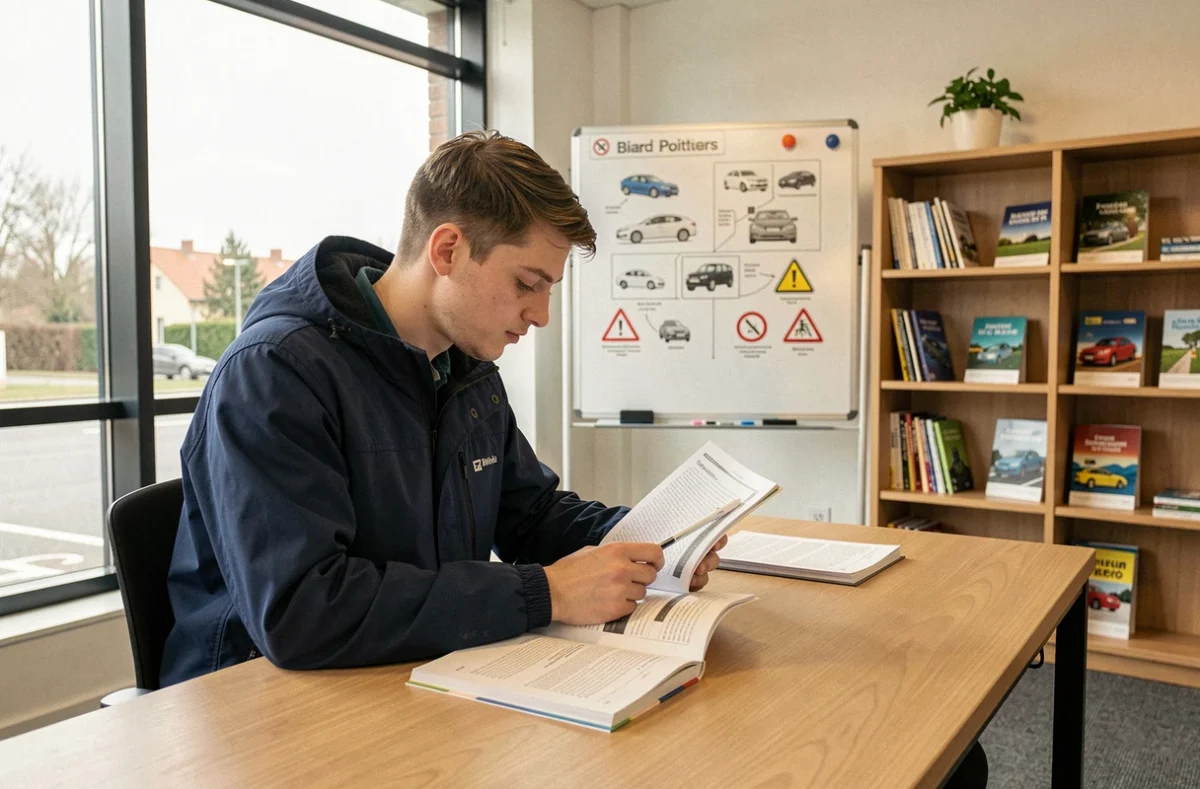 Élève étudiant le code de la route dans les locaux modernes de l'auto-école NOUVEL'R à Biard près de Poitiers