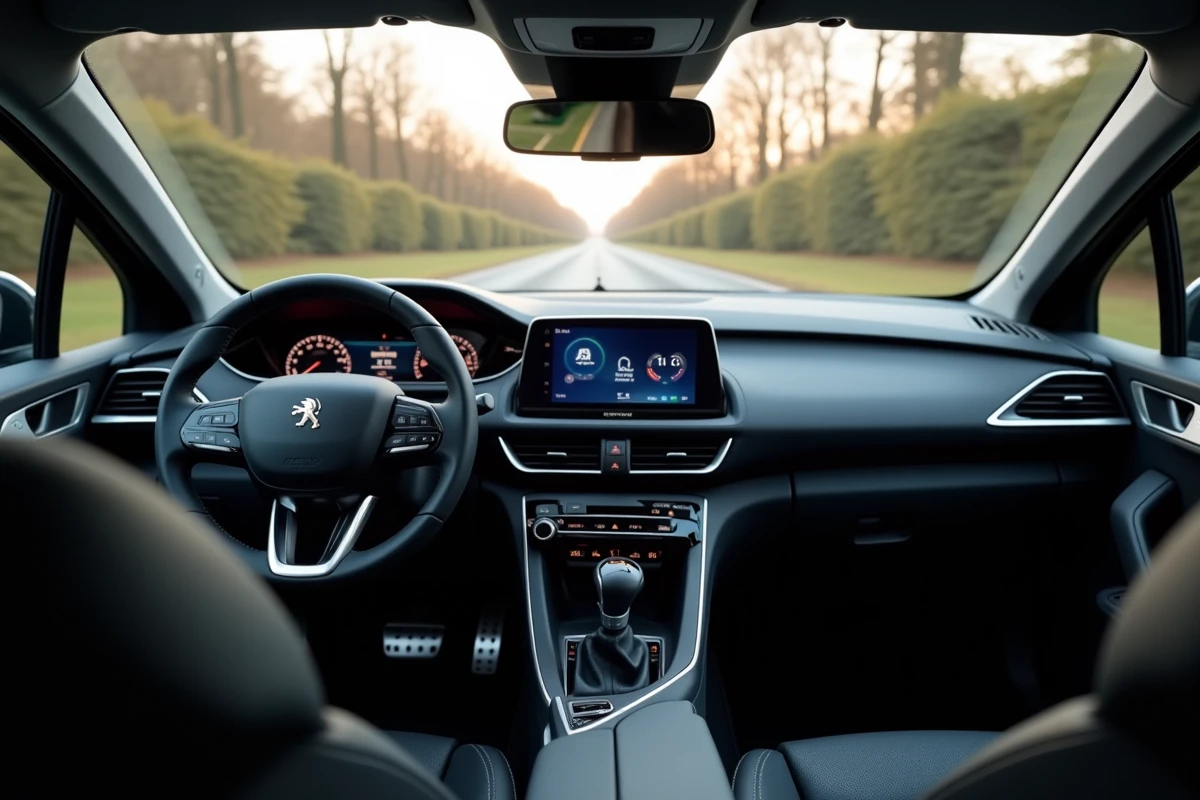 Intérieur du Peugeot 3008 Hybrid 136 e-DCS6 avec tableau de bord i-Cockpit et console centrale hybride