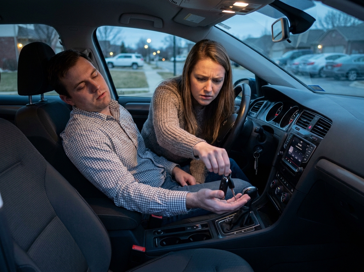 Une femme récupère les clés de voiture d'un conducteur qui a trop bu pour sa sécurité