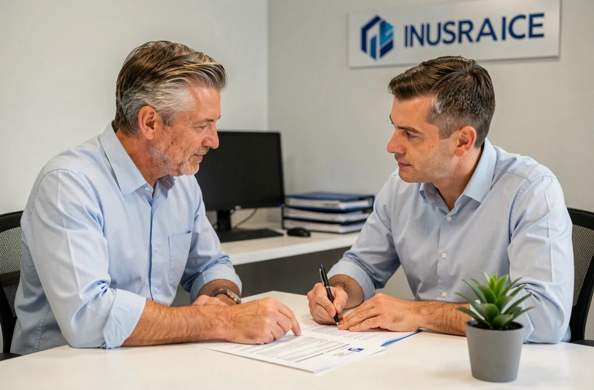 Client en rendez-vous avec un conseiller en assurance auto pour discuter d'un changement de contrat en agence